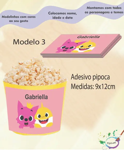 Rótulo para Balde de Pipoca-baby Shark