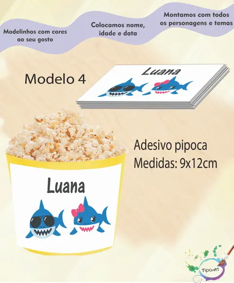 Rótulo para Balde de Pipoca-baby Shark