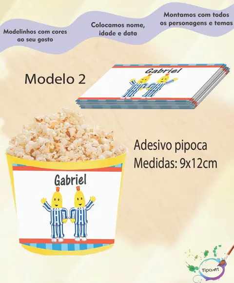 Rótulo para Balde de Pipoca-bananas de Pijama