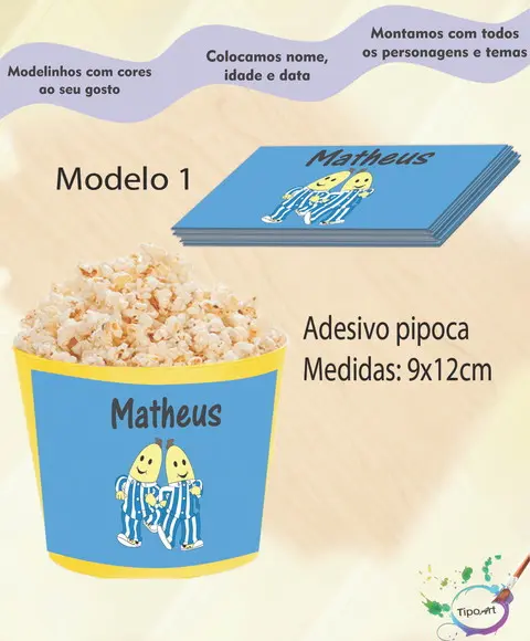 Rótulo para Balde de Pipoca-bananas de Pijama
