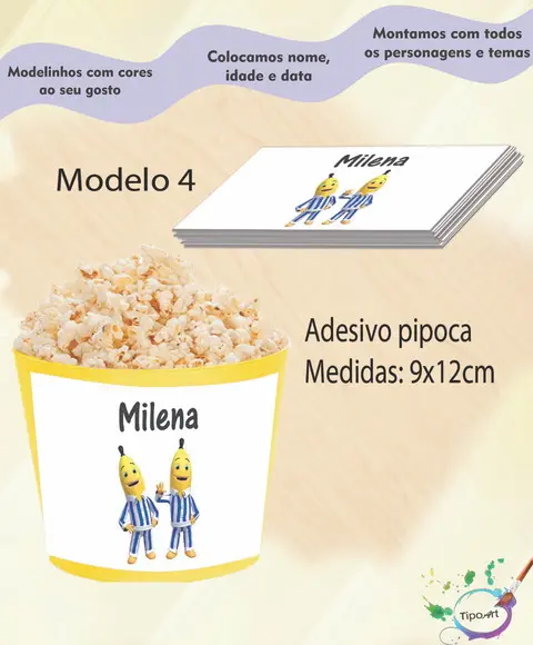 Rótulo para Balde de Pipoca-bananas de Pijama