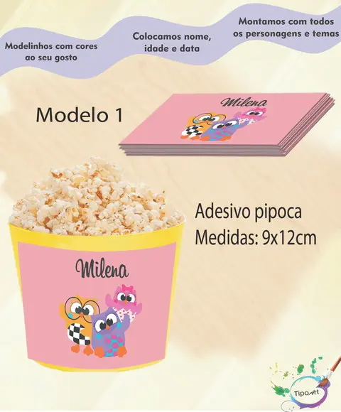 Rótulo para Balde de Pipoca-bubu e as Corujinhas