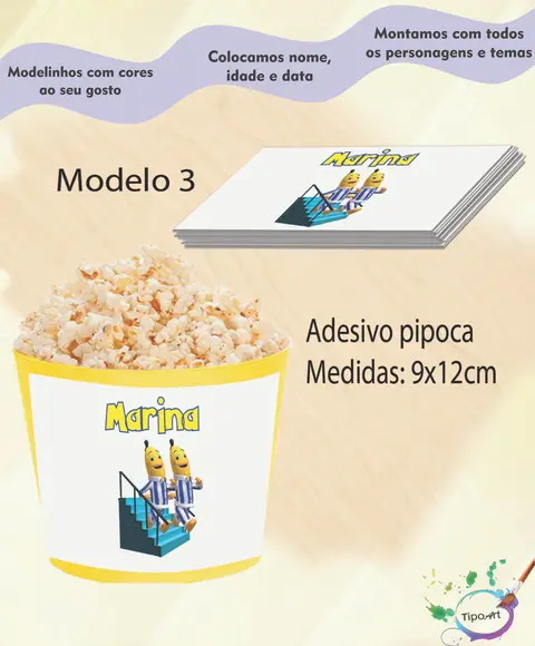 Rótulo para Balde de Pipoca-bananas de Pijama