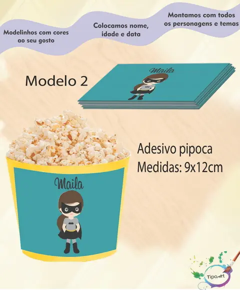 Rótulo para Balde de Pipoca-batman