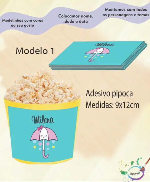 Rótulo para Balde de Pipoca-chuva de Amor