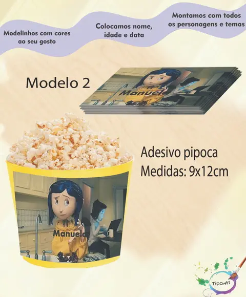 Rótulo para Balde de Pipoca-caroline e o Mundo Secreto