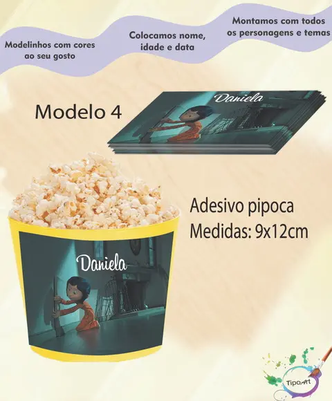 Rótulo para Balde de Pipoca-caroline e o Mundo Secreto