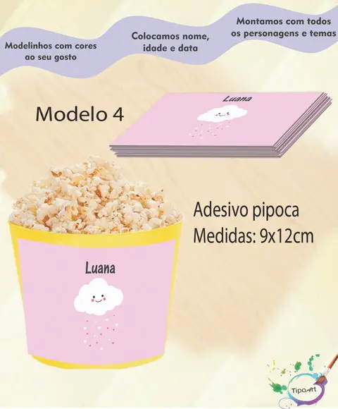 Rótulo para Balde de Pipoca-chuva de Amor