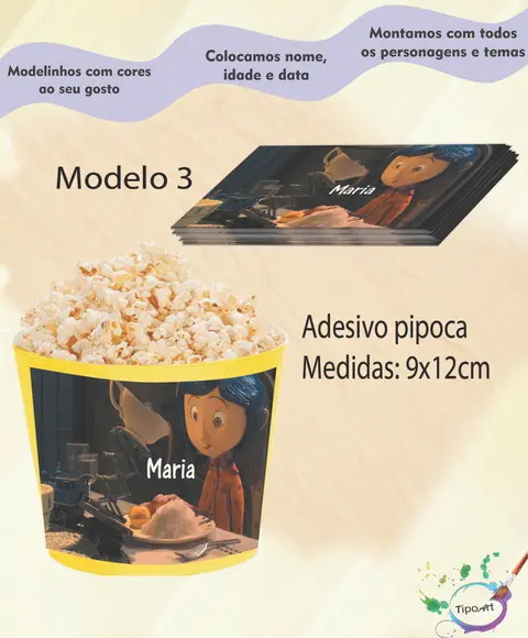Rótulo para Balde de Pipoca-caroline e o Mundo Secreto