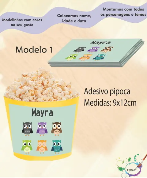 Rótulo para Balde de Pipoca-coruja