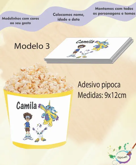 Rótulo para Balde de Pipoca-digimon