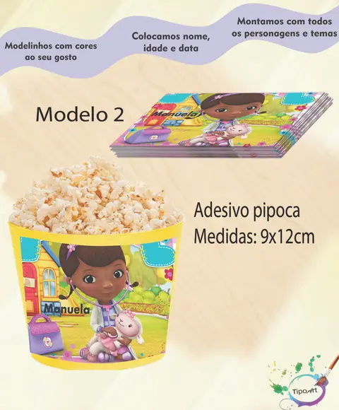 Rótulo para Balde de Pipoca-doutora Brinquedos