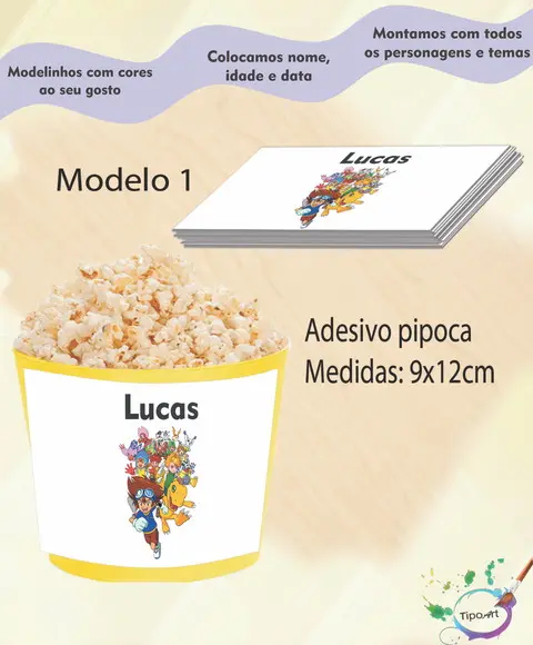 Rótulo para Balde de Pipoca-digimon