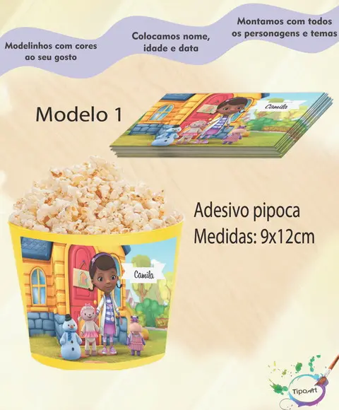 Rótulo para Balde de Pipoca-doutora Brinquedos