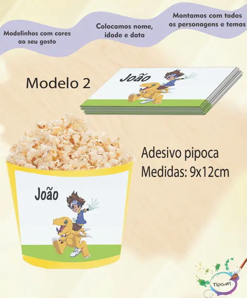 Rótulo para Balde de Pipoca-digimon