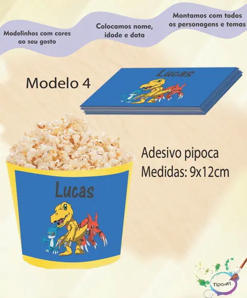 Rótulo para Balde de Pipoca-digimon