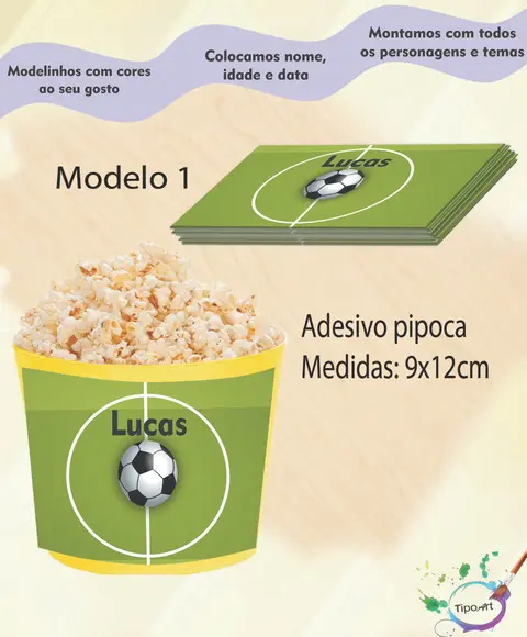 Rótulo para Balde de Pipoca-futebol