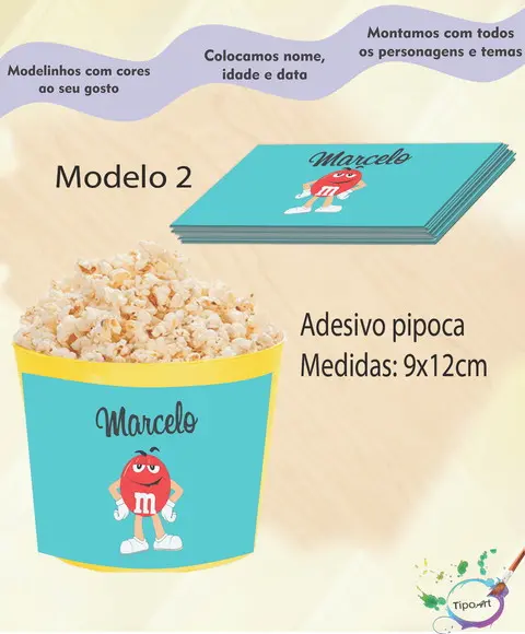 Rótulo para Balde de Pipoca-m&m