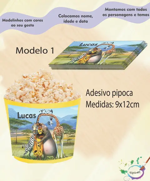 Rótulo para Balde de Pipoca-madagascar