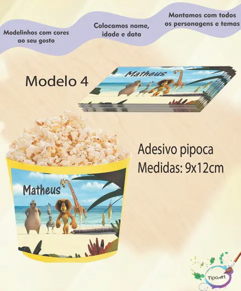 Rótulo para Balde de Pipoca-madagascar
