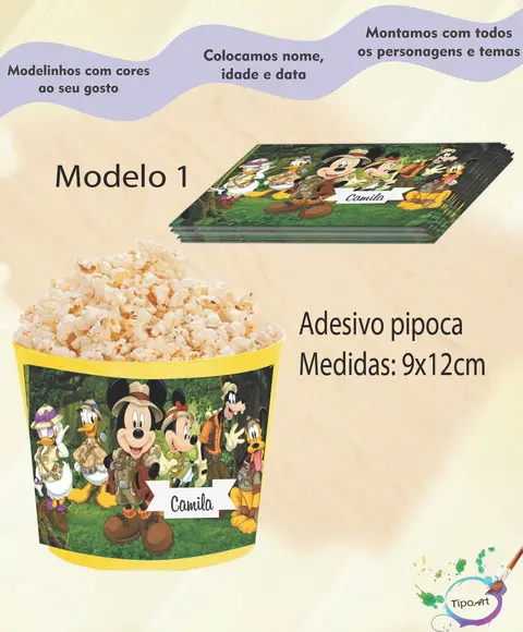 Rótulo para Balde de Pipoca-mickey Safari