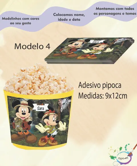 Rótulo para Balde de Pipoca-mickey Safari