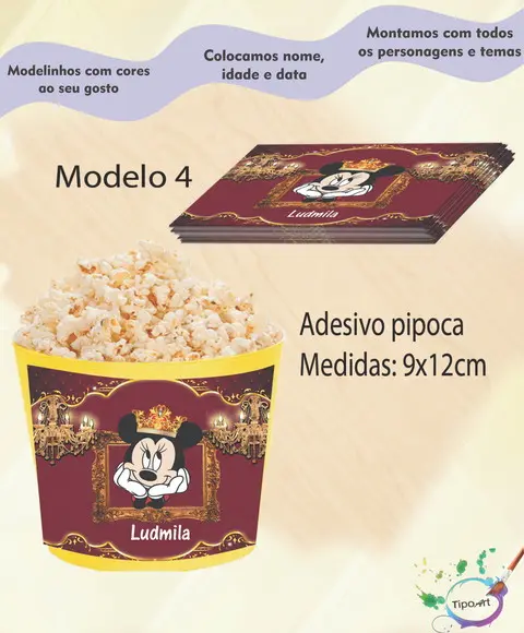 Rótulo para Balde de Pipoca-minnie Realeza