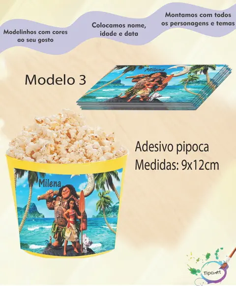 Rótulo para Balde de Pipoca-moana e Mauí