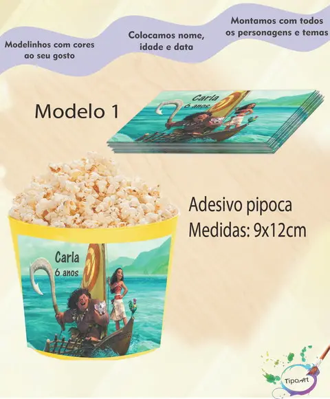 Rótulo para Balde de Pipoca-moana e Mauí