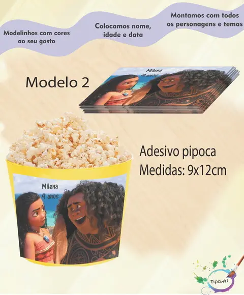 Rótulo para Balde de Pipoca-moana e Mauí