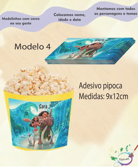 Rótulo para Balde de Pipoca-moana e Mauí