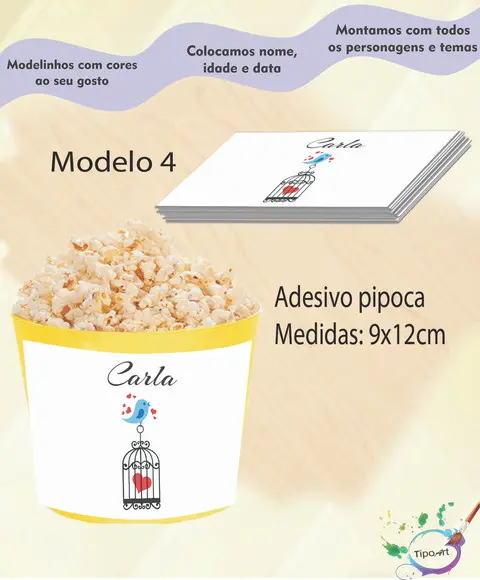 Rótulo para Balde de Pipoca-passarinho