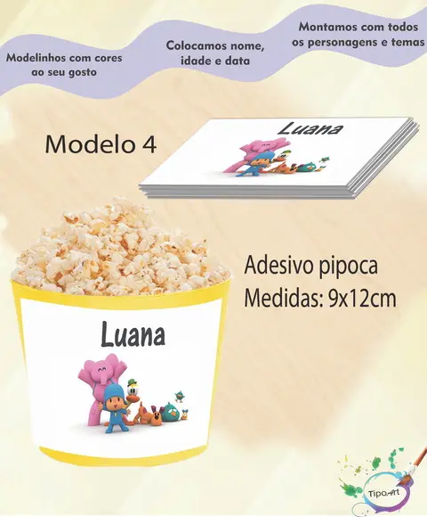 Rótulo para Balde de Pipoca-pocoyo
