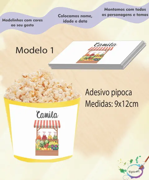 Rótulo para Balde de Pipoca-quitandinha