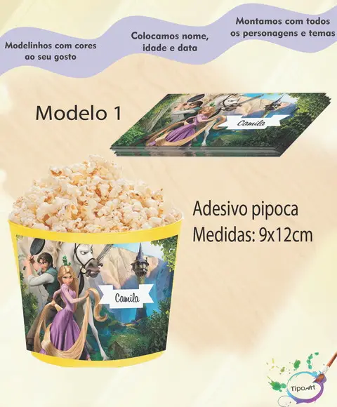 Rótulo para Balde de Pipoca-rapunzel