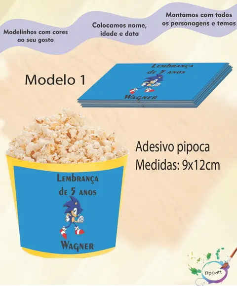 Rótulo para Balde de Pipoca-sonic