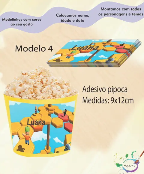 Rótulo para Balde de Pipoca-stumble Guys