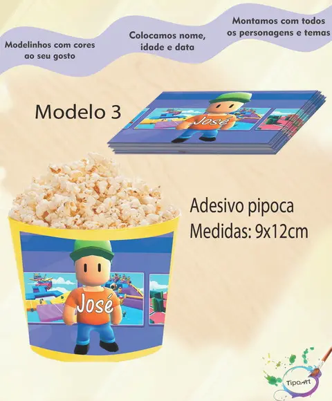 Rótulo para Balde de Pipoca-stumble Guys