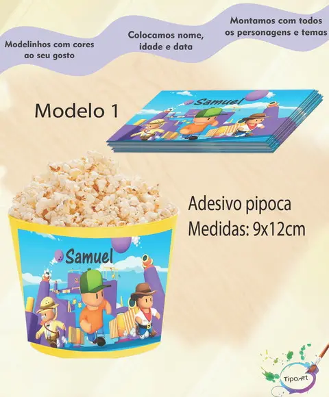 Rótulo para Balde de Pipoca-stumble Guys