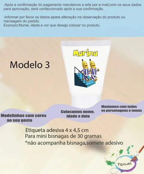 Rotulo para Bisnaga-bananas de Pijama