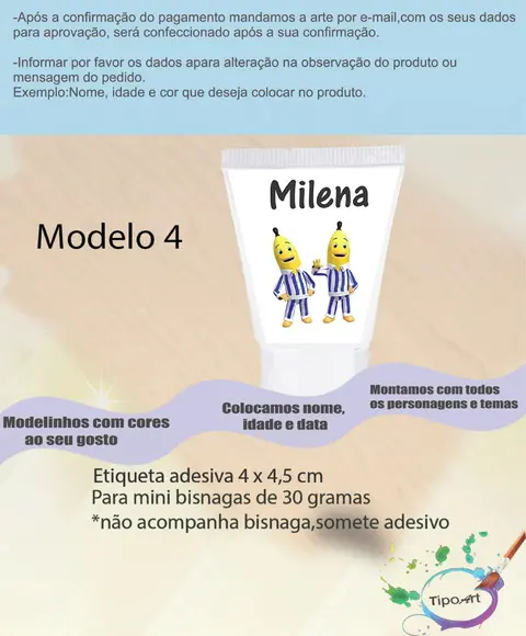 Rotulo para Bisnaga-bananas de Pijama