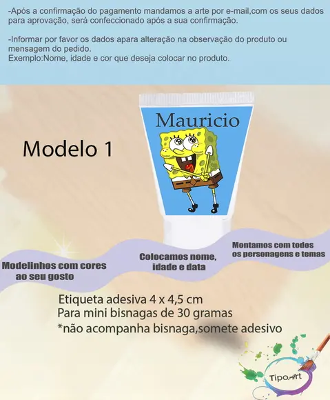 Rotulo para Bisnaga-bob Esponja