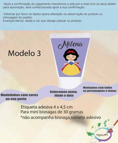 Rotulo para Bisnaga-branca de Neve