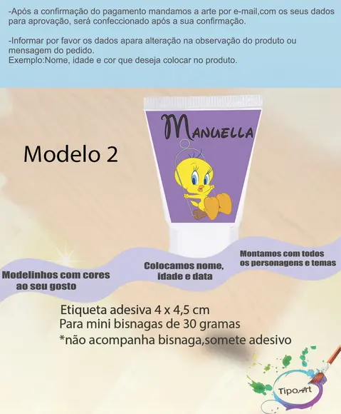 Rotulo para Bisnaga-piu Piu