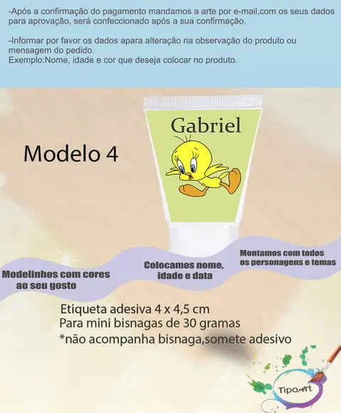 Rotulo para Bisnaga-piu Piu