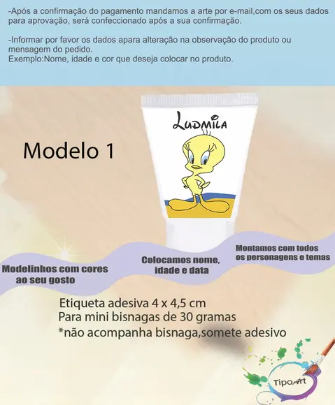 Rotulo para Bisnaga-piu Piu