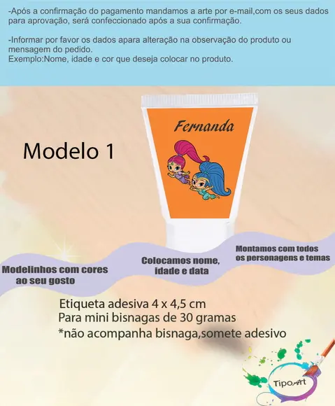 Rotulo para Bisnaga-shimmer Shine