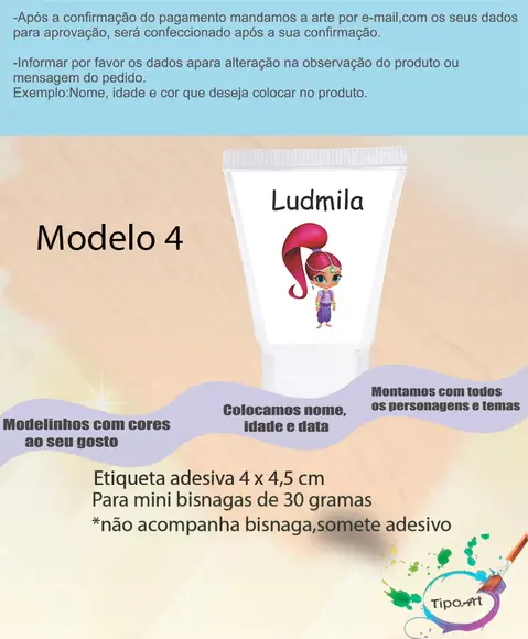 Rotulo para Bisnaga-shimmer Shine