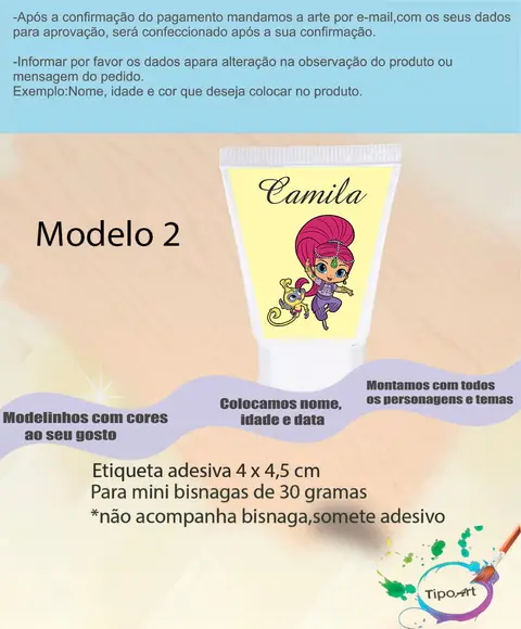 Rotulo para Bisnaga-shimmer Shine