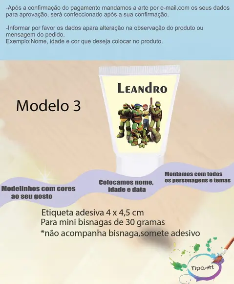 Rotulo para Bisnaga-tartaruga Ninja